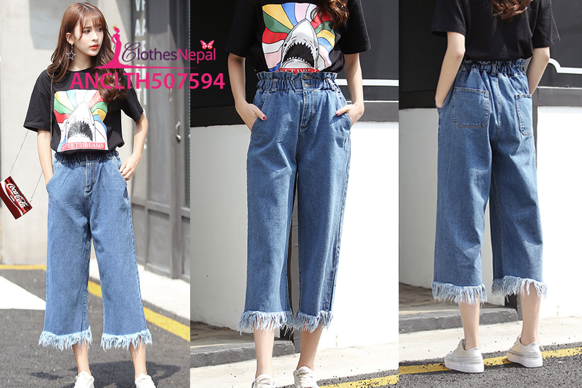 Buy Summer new Korean version of high waist loose tassel pants in ...