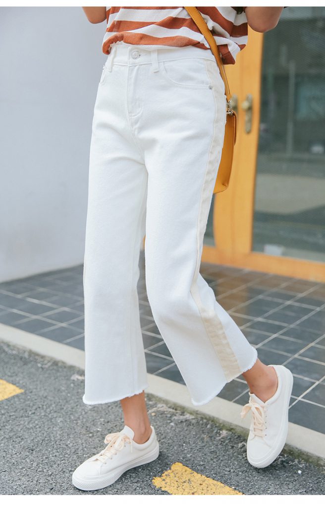 Spring new Korean version of high waist was thin straight white jeans ...