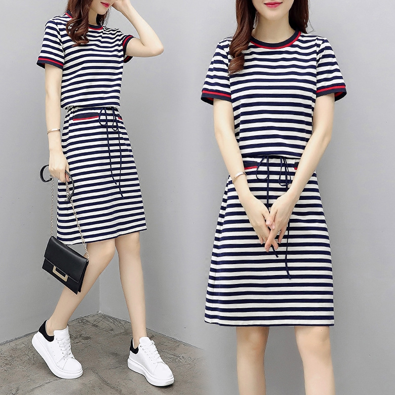 Summer new Korean casual a word skirt striped dress - Clothesnepal